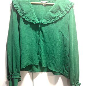NWOT Topshop Green Ruffled Collar Blouse – Size 14